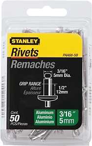 Main 1 - STANLEY PAA68-5B RIVETS 3/16 x
1/2" ALUMINUM PK/50 *PROMO PRICE
LIMITED TO STOCK ON HAND ONLY* -
