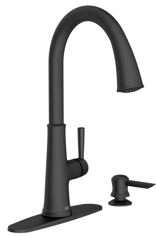 AMERICAN STANDARD PULL-DOWN
KITCHEN FAUCET W/SOAP DISPENSER
MATTE BLACK MODEL #: 9319300.243
UPC: 012611836749 - A.W. Graham Lumber LLC