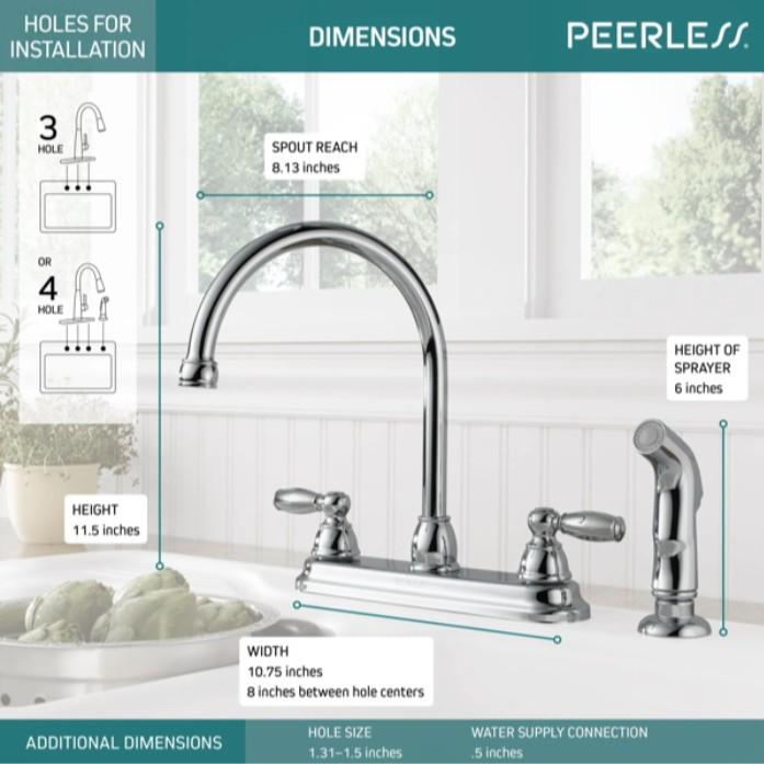 Main 3 - PEERLESS CLAYMORE 2-HANDLE KITCHEN FAUCET CHROME -