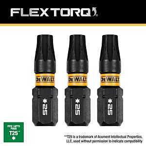 Main 2 - DEWALT FLEXTORQ DWAF1TX25IR3
SCREWDRIVER BIT, T25 TORX DRIVE
1/4" X 1" HEX SHANK 3PK STEEL 
*PROMO PRICE LIMITED TO STOCK ON
HAND ONLY* -