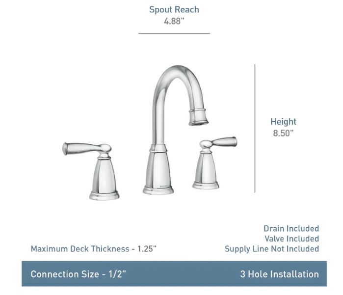 Main 2 - MOEN TWO-HANDLE HIGH ARC BATH FAUCET CHROME -