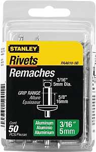 STANLEY PAA610-5B ALUM RIVETS
3/16 x 5/8" PK/50 *PROMO PRICE
LIMITED TO STOCK ON HAND* - A.W. Graham Lumber LLC