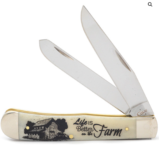 CASE TRAPPER SM NATURAL BONE "LIFE IS BETTER ON THE FARM" 2-BLADE - A.W. Graham Lumber LLC