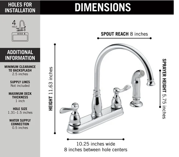Main 3 - DELTA TWO-HANDLE KITCHEN FAUCET W/SIDE SPRAY CHROME -