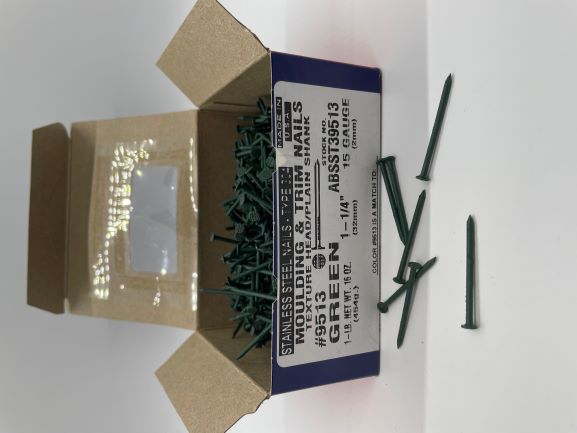 TRIM NAILS 1-1/4" STAINLESS STEEL FOREST GREEN #9801 1LB - A.W. Graham Lumber LLC