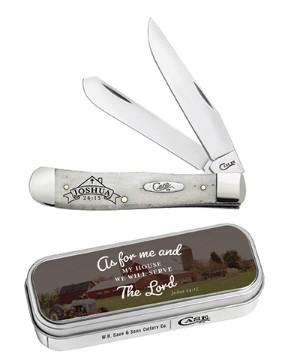 CASE 2-BLADE TRAPPER SM NAT BONE "JOSHUA 24:15" GIFT SET - A.W. Graham Lumber LLC