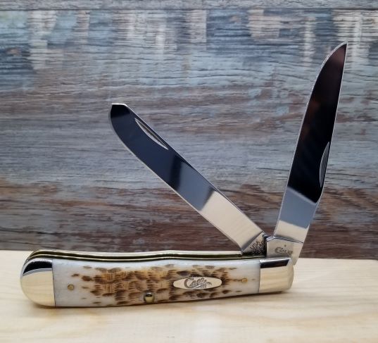 Main 2 - CASE TRAPPER W/CLIP AMBER BONE PEACH SEED 2-BLADE -