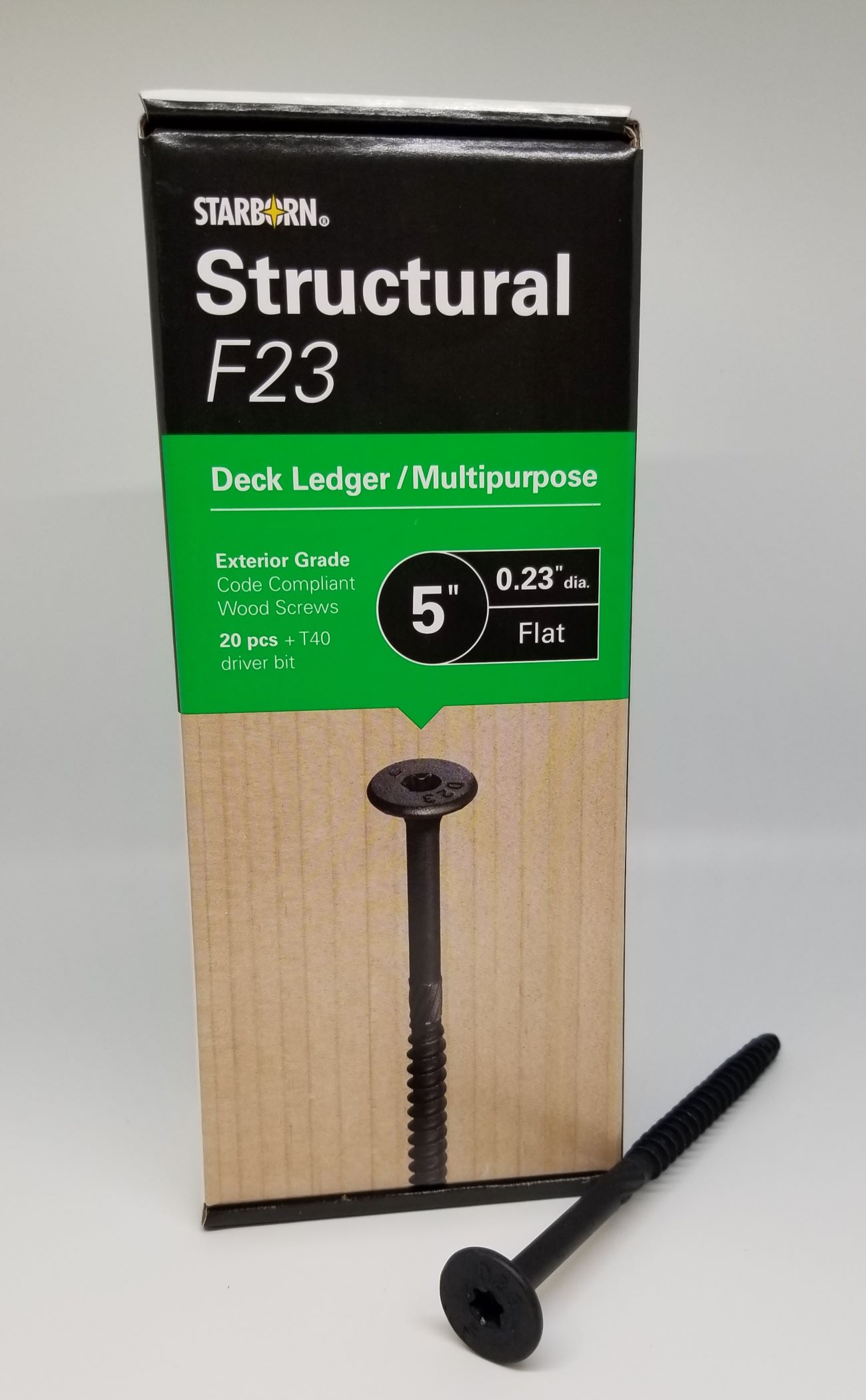 *F23 0.23 x 5" STARBORN FLAT
HEAD (GREEN BOX)DECK
LEDGER/MULTIPURPOSE STRUCTURAL
EXTERIOR SCREW APPROX.20 PER BX
UPC:099385140647 - A.W. Graham Lumber LLC