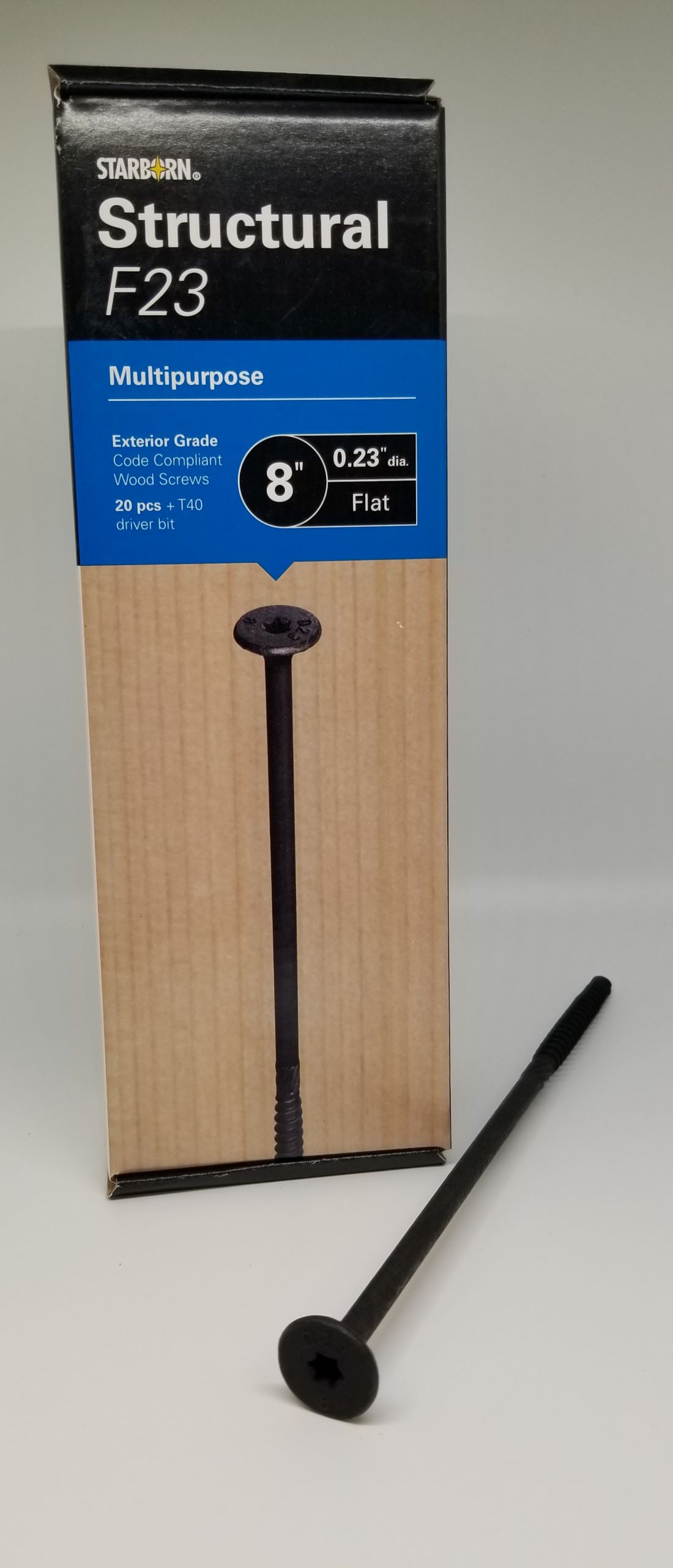 *F23 0.23 x 8" STARBORN FLAT
HEAD(BLUE BOX)MULTIPURPOSE
STRUCTURAL EXTERIOR SCREW
APPROX.20 PER BX  
UPC:099385140661 - A.W. Graham Lumber LLC