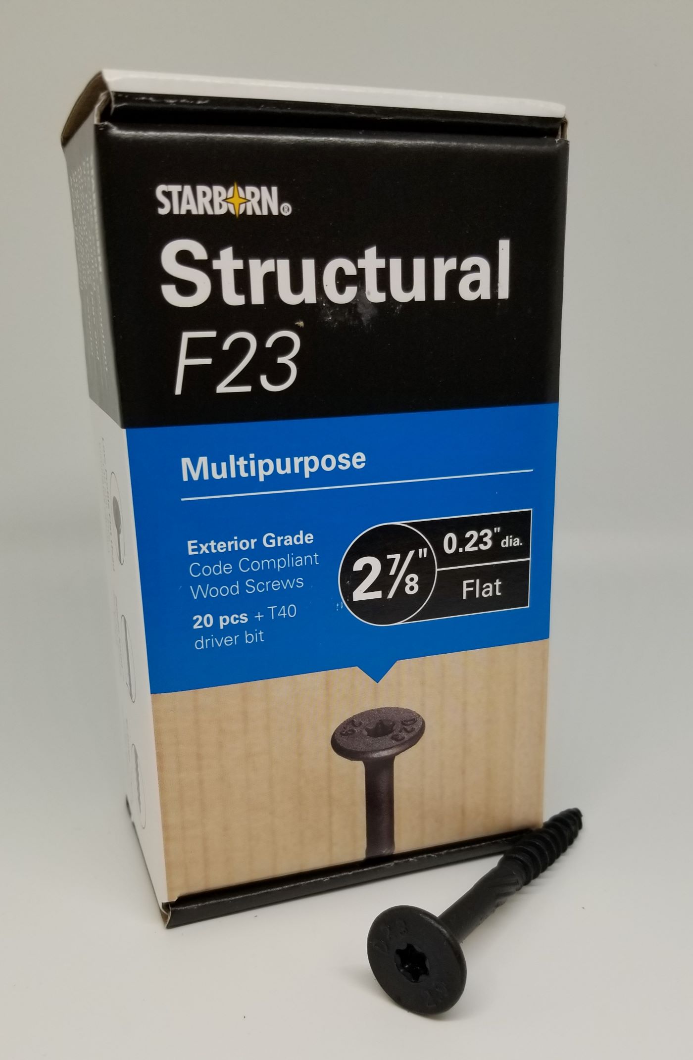 *F23 0.23 x 2-7/8" STARBORN FLAT
HEAD (BLUE BOX)STRUCTURAL
EXTERIOR SCREW APPROX 20 PER BX
UPC:099385140623 - A.W. Graham Lumber LLC