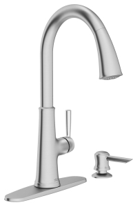 Main 1 - AMERICAN STANDARD PULL-DOWN
KITCHEN FAUCET W/SOAP DISP
STAINLESS STEEL MODEL #:
9319300.075 UPC #: 012611836572 -
