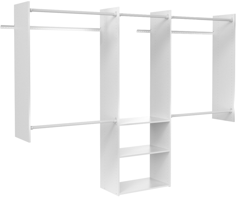Main 3 - EASY TRACK RB1460 DELUXE STARTER CLOSET KIT WHITE 4' - 8' W x 84" H 14" DEEP INCLUDES: (2) 72 in Vertical Panels (2) 48 in Vertical Panels (3) 24 in Shelves (4) 35 in Wardrobe Rods and Ends (1) 24 in Wardrobe Rod and End (2) 48 in Easy Track Rail -